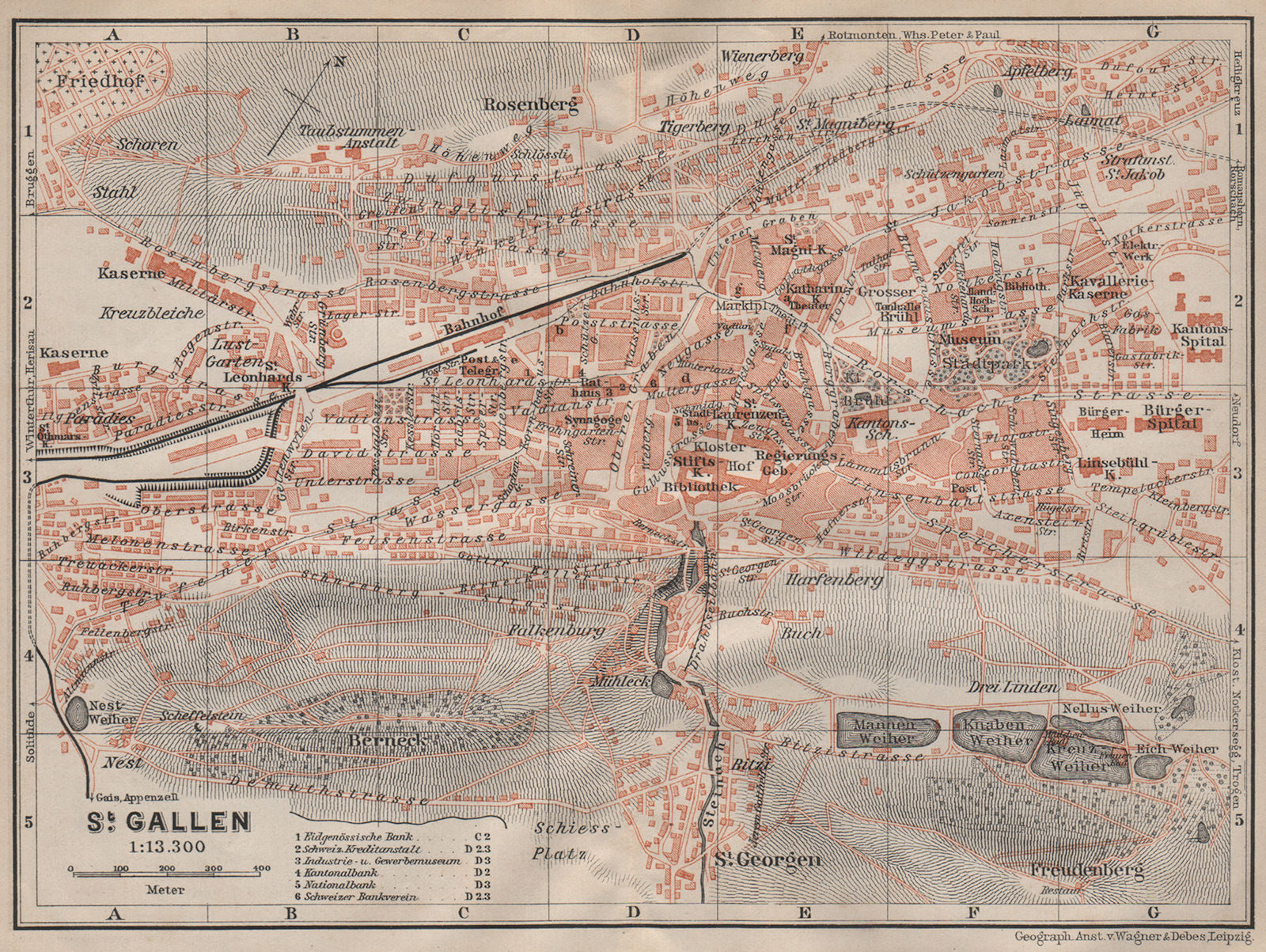 ST. GALLEN. town city stadtplan. Switzerland Suisse Schweiz. BAEDEKER 1913 map